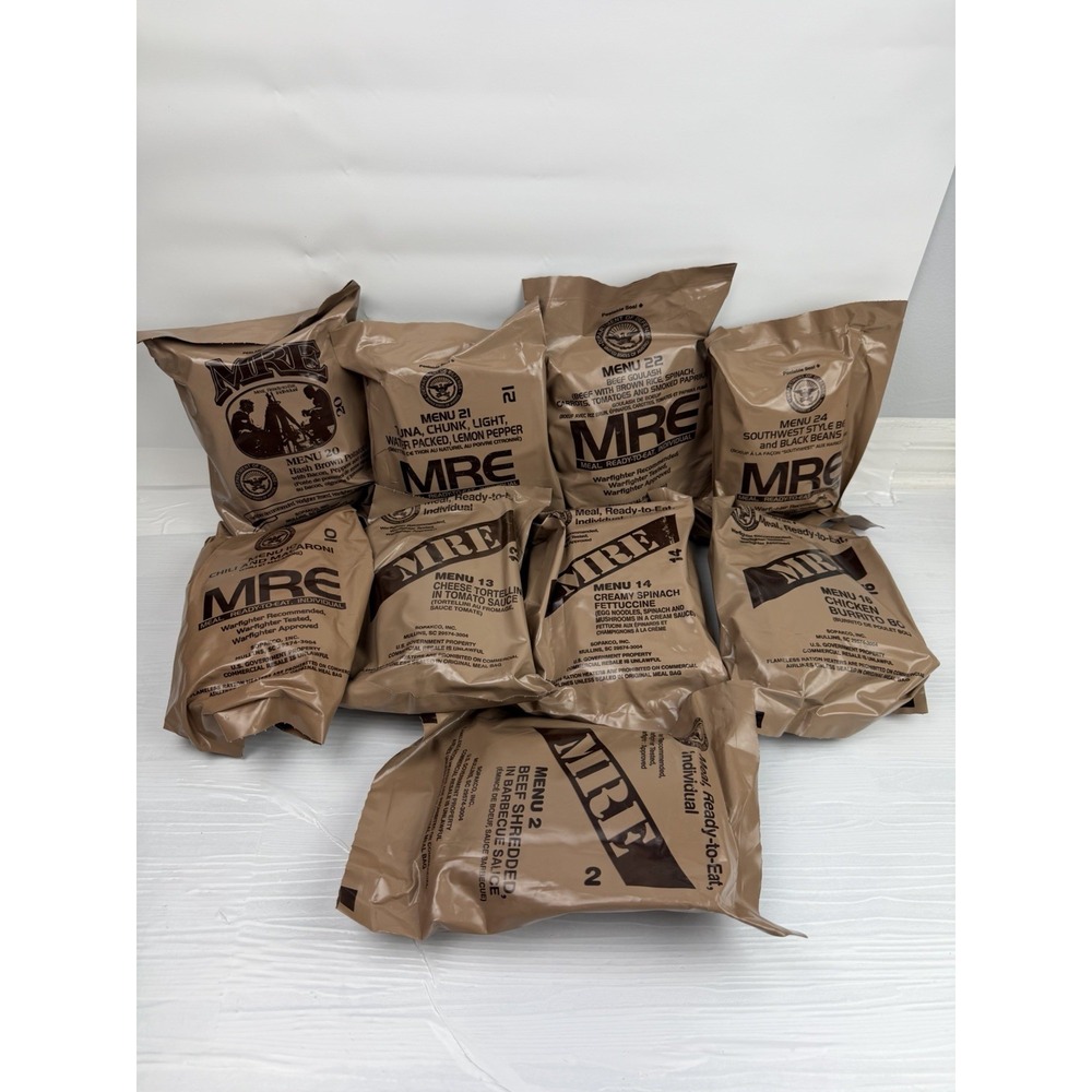 US Military MRE Rations (Meal Ready-to-Eat) – Lot of 9 Sealed Packs